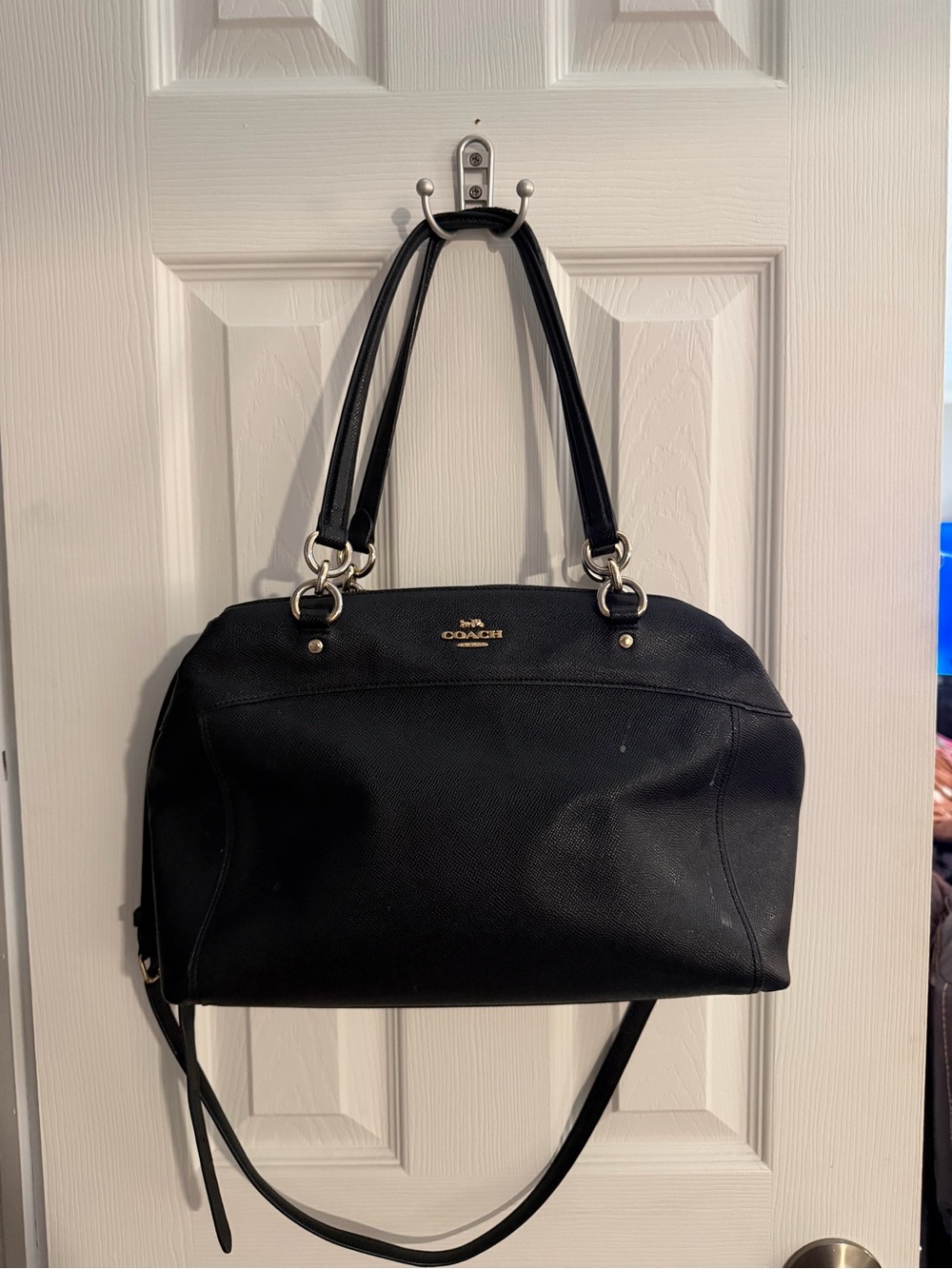 Coach Black Leather Double-Handle Shoulder Bag with Gold Hardware